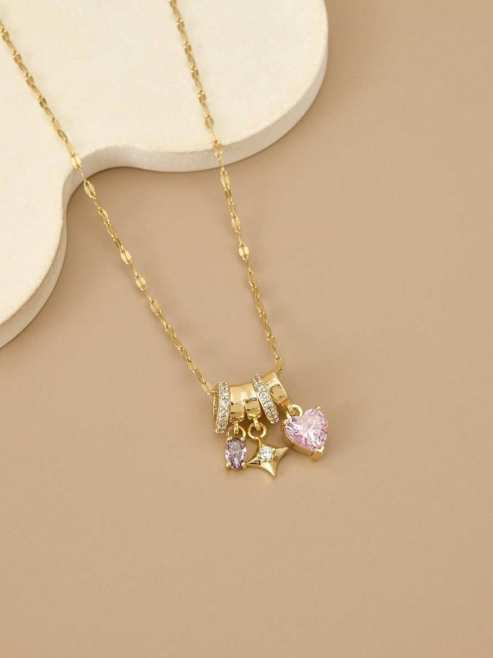 Elegant Women's Cubic Zirconia Geometric Stainless Steel Necklace - Picture 2 of 4